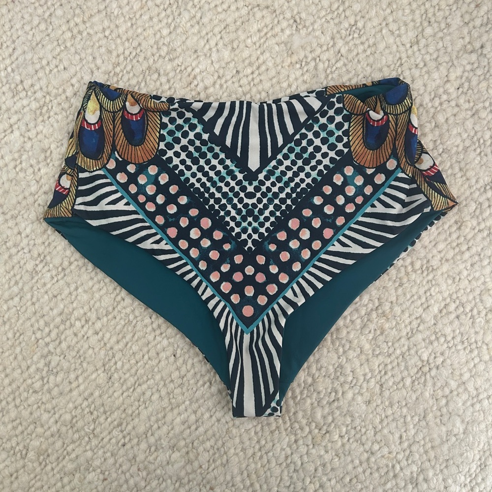 Mara Hoffman high wasted reversible bikini bottom in peacock print